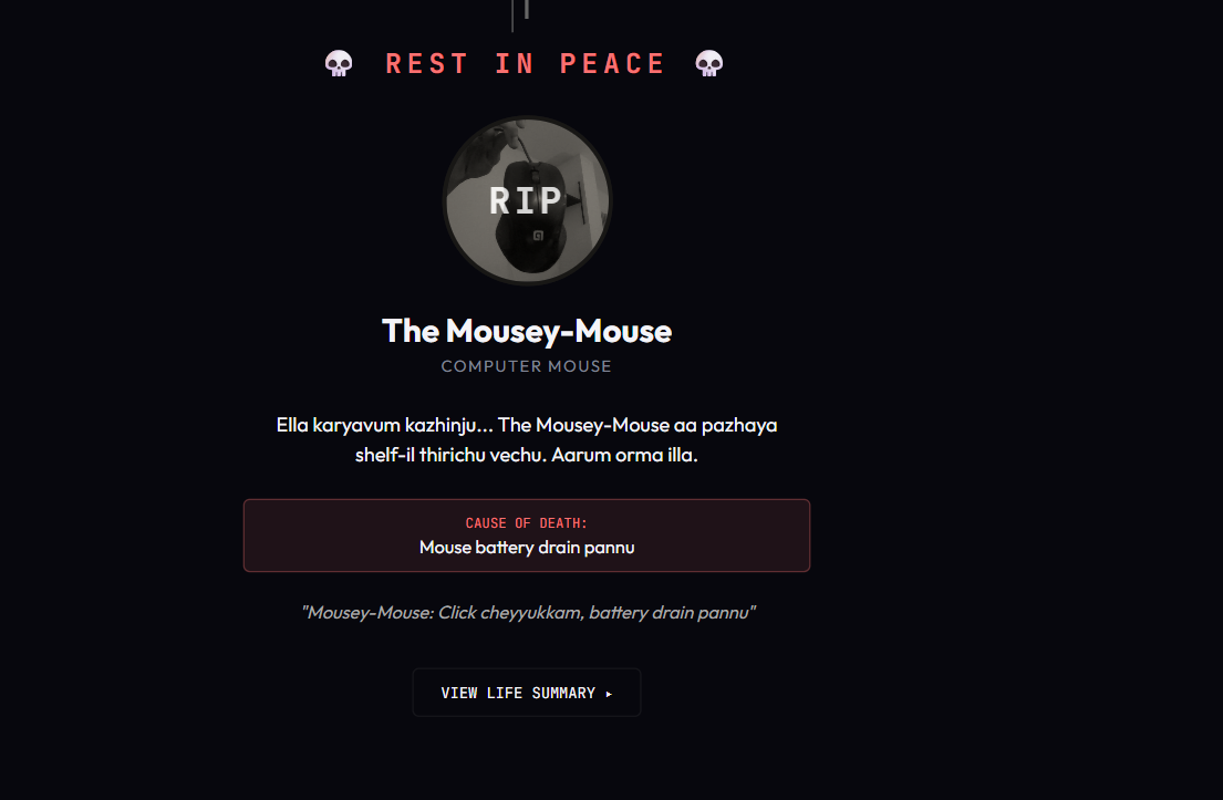 Rest in peace death screen for The Mousey-Mouse